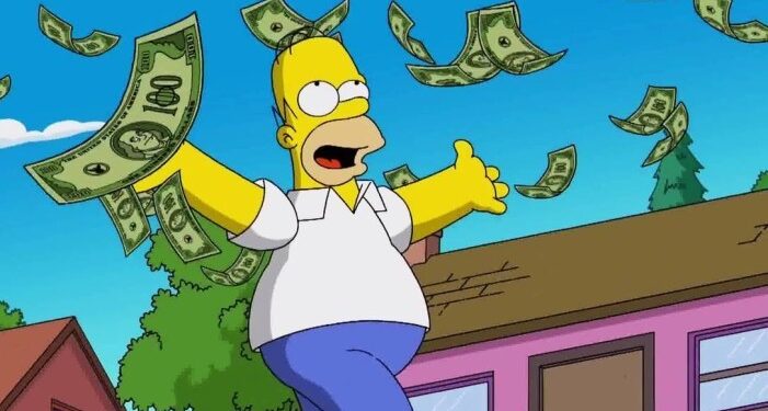 69857 the simpsons homer simpson raining money - JORNAL DA TARDE