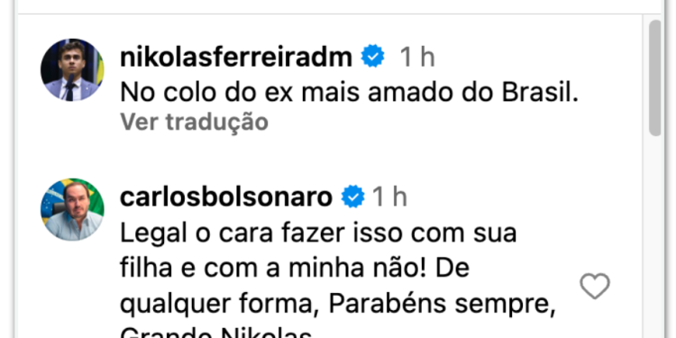 Bolsonaro posa com bebê de Nikolas Ferreira e Carlos reclama