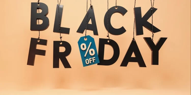 Black Friday escrito com letras penduradas e porcentagem no lugar do Y