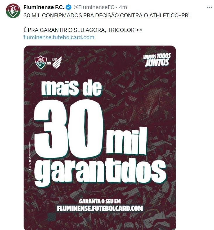 Fluminense divulga nova parcial de ingressos para duelo contra Athletico PR - JORNAL DA TARDE