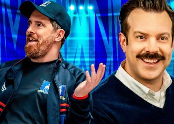 Jason Sudekis as Ted Lasso and Brendan Hunt as Coach Beard from Ted-Lasso