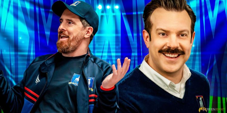 Jason Sudekis as Ted Lasso and Brendan Hunt as Coach Beard from Ted-Lasso