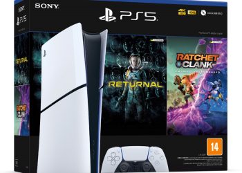 Bundle PS5 Slim All Digital com Returnal e Ratchet and Clank: Em Uma Outra Dimensão.