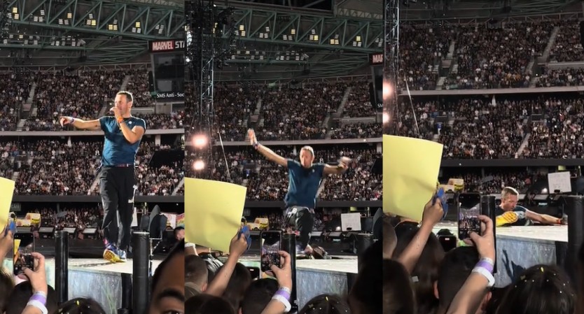 Chris Martin cai no palco durante show do Coldplay na - JORNAL DA TARDE