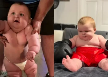 Bebê de 8 meses é tão grande que usa roupas de... 5 anos: