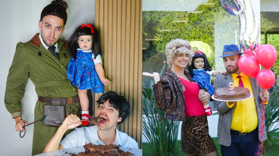 Lucas Rangel e Lucas Bley com a filha Mia