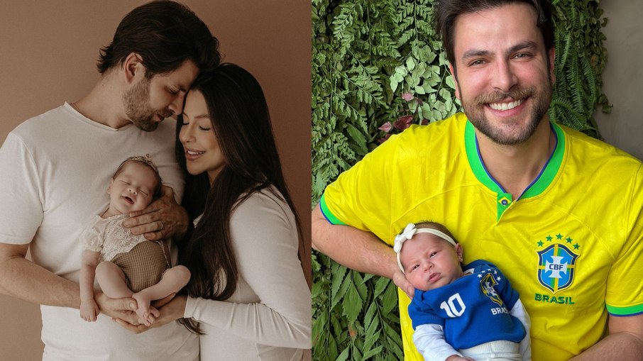 Gustavo Marsengo e Laís Caldas com a filha Alice