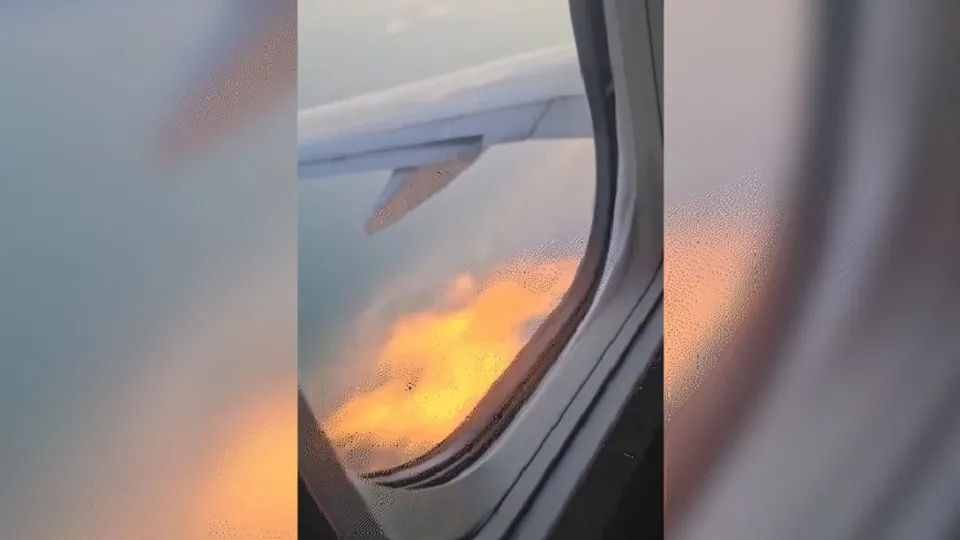 Motor de avião pega fogo no ar após choque com pássaro; vídeo