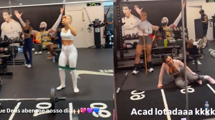 Virginia chamou atenção ao surgir acompanhada de vários amigos na academia de mansão de Vini Jr..