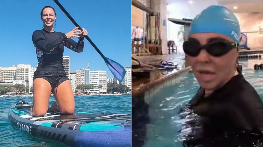 Paolla Oliveira durante treino de natação