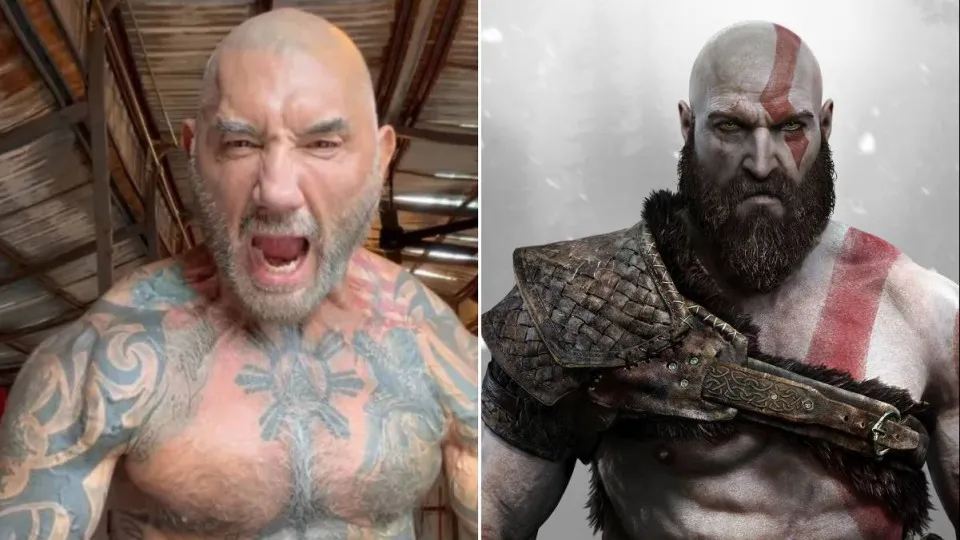 Dave Bautista mostra músculos para viver Kratos em