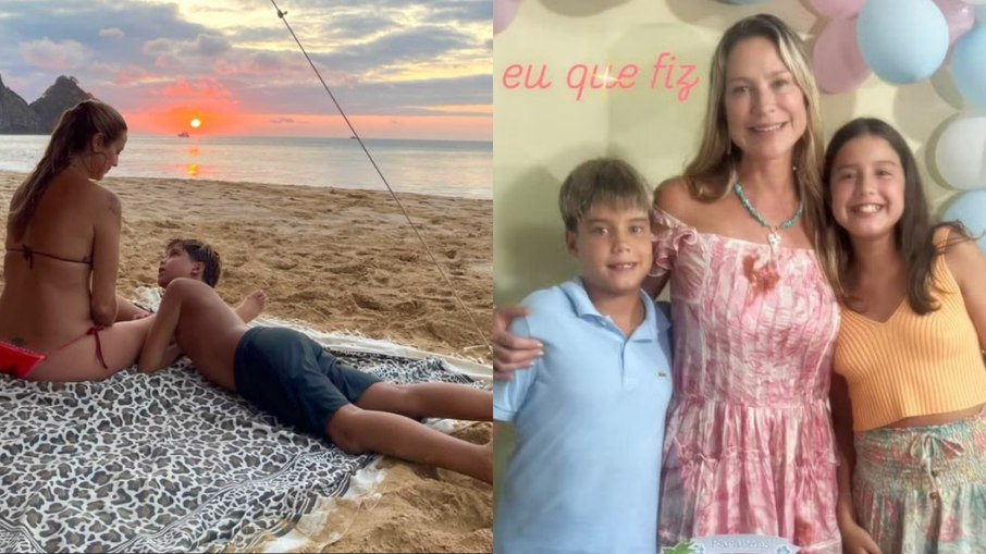 Luana Piovani ao lados dos filhos Bem e Liz